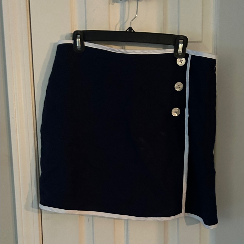 LOFT Navy Mini Skirt with White Trim and Button Accents
